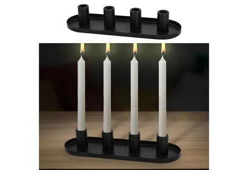 CEPEWA Kerzenständer Stabkerzenhalter schwarz 34,5x11,5x6,5cm Metall oval 4 Kerzen Tablett
