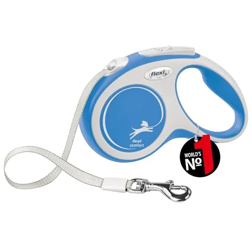 flexi® Comfort S | 5m Gurt Roll-Leine für Hunde bis 15 kg | Blau | ausziehbare Hundeleine | Gewicht 221 gr | Maße 10 x 16.5 cm