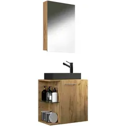 Mid.you Gästebad Hausa BL - 3-teiliges Set in Honigeiche - Badmöbel-Set in Honigeiche, 3-teilig mit 1 Fach und hängendem Design, ideal für kleine Badezimmer oder Gäste-WCs.
