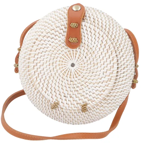 Geflochtene Handtasche Modell 6 - Ethno-Stil - Stilvolle Korbtasche aus Rattan mit einem praktischen Druckknopfverschluss. Ideal für den Alltag und fair gehandelt in Indonesien. Maße: 20x20x10 cm.
