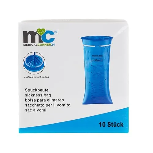 Medicalcorner24 Spuckbeutel 1,5 L, latexfrei, 10 Stück, reißfest & auslaufsicher, hygienisch, Einmalbeutel, Blau