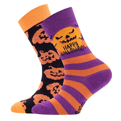 EWERS 2er-Pack Halloween Socken für Kinder, 2 Paar Kindersocken mit Kürbis-Motiv, Baumwolle, MADE IN GERMANY, Größe 27-30