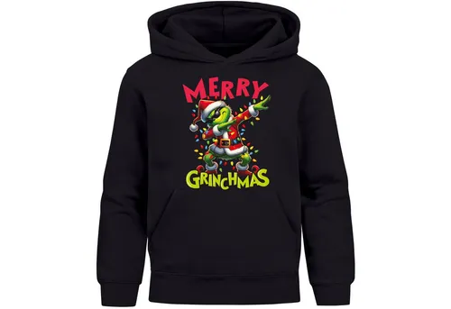 MoonWorks® Kinder Hoodie Merry Grinchmas für Jungen und Mädchen - Kuscheliger Kapuzenpullover für Kinder aus weichem Material. Mit witzigem Dabbing-Grinch-Motiv sorgt er für gute Laune an kalten Tagen. Ideal für die Festtage und vielseitig kombinierbar – perfekt für jeden Anlass!