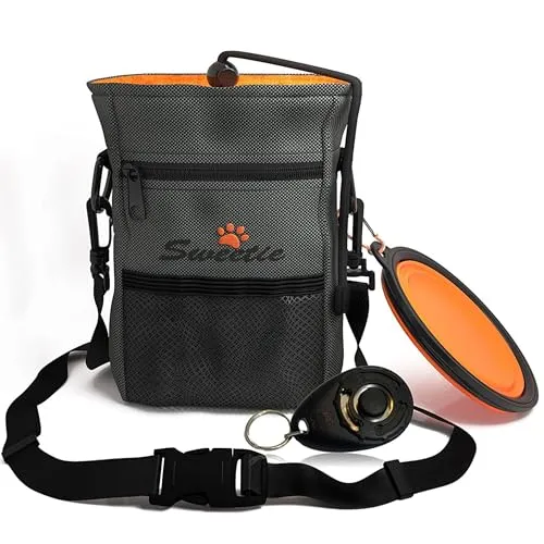 Sweetie Hochwertige Leckerli-Tasche für Spaziergänge und Training, mit Kotbeutelhalter, Faltbarer Schüssel und gratis Clicker – perfektes Welpen-Set
