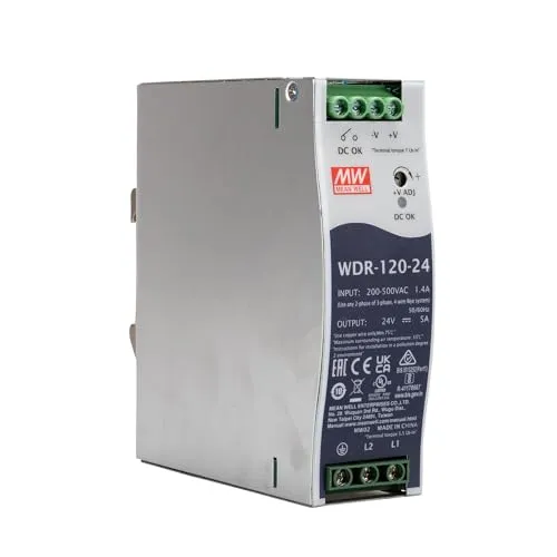 MeanWell WDR-120-24 Hutschienen-Netzteil – 24V DC, 120W - Netzteil für DIN-Rail, leistungsstark mit 5A, ideal für industrielle Anwendungen und optimale Stromversorgung.