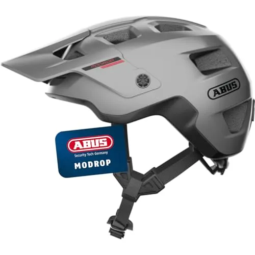 Abus Modrop Gleam Silver L - Mountainbike Helm - Fahrradhelm für Offroad-Fahrer mit stylischem Design, stoßabsorbierend und individuell anpassbar für optimalen Komfort, auch für Zopf-Träger geeignet.