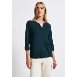 Street One Damen Split Neck Jersey-Shirt, Tide Blue, Größe 46 - Elegantes 3/4-Arm Tunika-Shirt für Damen mit dekorativer Knopfleiste und elastischen Bündchen – ideal für lässige Looks.