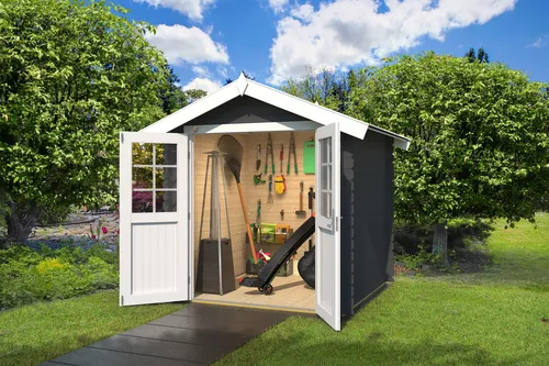 Gartenhaus weka 209 Gr. 1 – 250,3 x 230 cm in Grau - Gartenhaus mit Satteldach aus hochwertigem Holz, ideal für Gartengeräte und als Rückzugsort im Garten.
