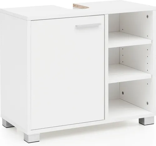 Waschbeckenunterschrank WL5.341 60x55x32cm Weiss Badschrank mit Tür | Holz Unterschrank Waschbecken Badezimmer | Waschtischunterschrank mit Fächern | Badezimmerschrank Bad-Möbel mit Ablage