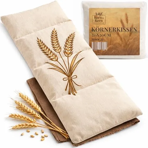 Körnerkissen Gross 20x50 cm – Mikrowellen Wärmekissen mit natürlichen Körnern – Wärme- & Kältetherapie – abnehmbarer waschbarer Bezug – Wärmekissen gegen Koliken, Nacken- & Schulterverspannungen