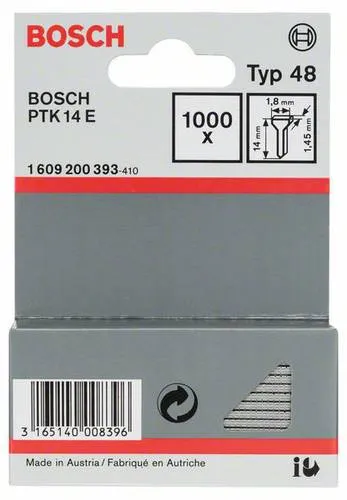 Bosch Accessories 1609200393 Tackernägel Typ 48 Produktabmessung, Länge 14mm 1000St.