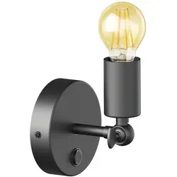 ledscom.de Vintage E27 Wand-Leuchte FETRO Schalter, schwarz, schwenkbar + LED Lampe gold max. 778lm, 3-Stufen dimmen, extra-warmweiß