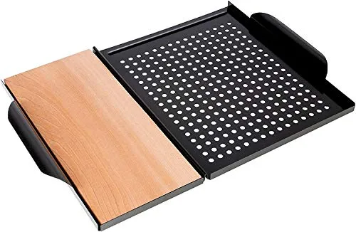 Rustler Grillplatte aus rostfreiem Karbonstahl mit Räucherbrett | Grillplanke aus 100% original kanadischem Zedernholz | 45 x 30,5 x 3 cm | zum Grillen von Fleisch, Fisch und Gemüse