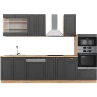 Vicco Küchenzeile Fame-Line Landhaus Eiche Anthrazit Gold 300 cm - Küchenzeilen im klassischen Landhausstil mit edlem Design und hochwertiger Verarbeitung, ideal für stilvolle und funktionale Küchen.