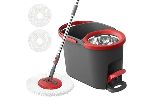 SONGMICS Wischmopp-Set mit Schleudereimer und Teleskopstiel, grau-rot