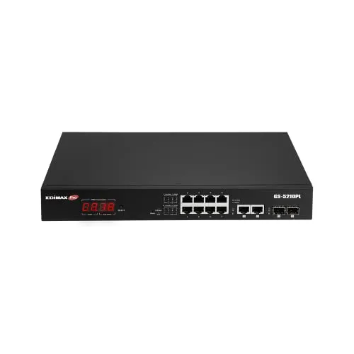 Edimax GS-5210PL - 12-Port Gigabit PoE+ Web Smart Switch - Netzwerk-Switch mit Überwachungs-VLAN, ideal für Langstrecken und unterstützt ONVIF-konforme Produkte für einfache Konfiguration und Kontrolle.