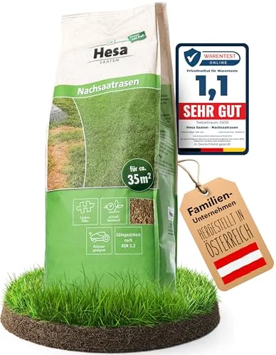 Hesa Nachsaatrasen, 1 kg für 35 m², RSM 3.2, schnellkeimende Premium Rasennachsaat von Frühling bis Herbst, Rasenreparatur in Profiqualität