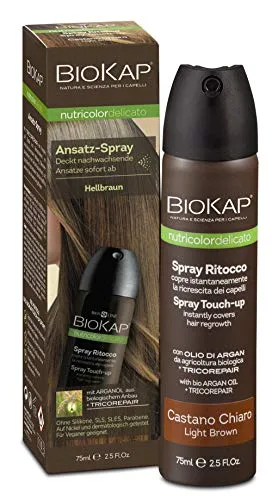 Produktbild BIOKAP Touch Up Ansatz Spray 75ml | HELLBRAUN | Grauen Ansatz kaschieren in 1 Sekunde | hält bis zur nächsten Haarwäsche | Bio Arganöl - TricoREPAIR Komplex