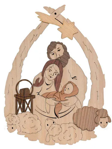 Kuhnert Fensterbilder - Holzdekoration mit aufgesetztem Edelholzfurnier - Motiv: Heilige Familie - Maße: 18 x 25 cm - Made in Germany