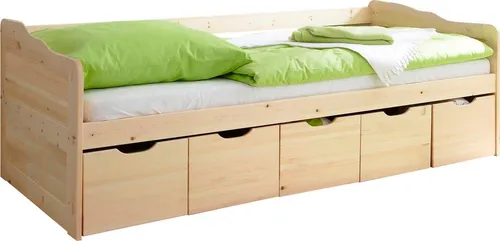 Ticaa Funktionsbett Maria mit 5 Schubkästen - Kinderzimmermöbel mit viel Stauraum, ideal für Ordnung im Kinderzimmer und wahlweise mit Matratze erhältlich.