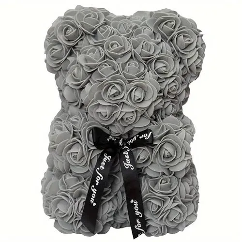 Der ROSENBÄR - Valentinstagsgeschenk für Ehefrau, Teddybär, Rosen, Blumenstrauß, Blumenbär, Geschenk, Geburtstagsgeschenk, Muttertagsgeschenk, Muttertag (von Partygeschenke24) (Grau)