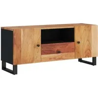 vidaXL TV-Schrank aus massivem Akazienholz 105x33,5x46 cm - Stylischer TV-Schrank aus massivem Akazienholz mit viel Stauraum und stabilen Eisenbeinen, ideal zur Aufbewahrung von Medien und zur Präsentation von Deko.