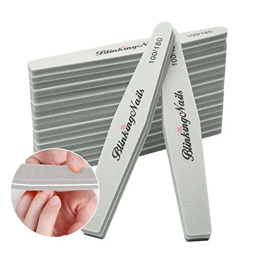 BlinkingNails Schwamm Nagelfeile und Puffer für Nail Art Pflege, Doppelseitiges Design Körnung 100/180 Nagelpuffer, Professionelle Maniküre Nagelwerkzeuge, Grau 10 Stück