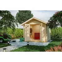 Skan Holz Holz-Gartenhaus Palma 3 Natur 250 cm x 300 cm - Holz-Gartenhaus mit 7,5 m² Grundfläche, klassischem Design und stabilem Satteldach. Ideal zur Aufbewahrung von Gartenutensilien und Fahrrädern, mit breitem Zugang und bereits enthaltenem Boden.