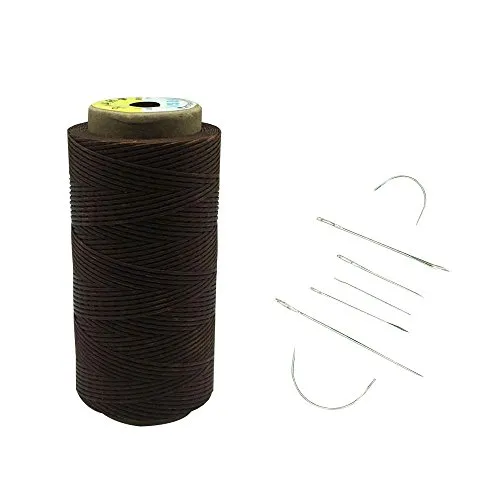 Yulakes 260 Meter 1mm Leder gewachst Wachs Thread Cord Ledergarn Nähen Handwerk Mit 7pcs lederne nähende Nadeln (braun)
