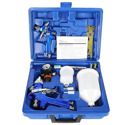 HVLP Lackierpistole Spritzpistole 0,8 mm 1,4 mm Düsen - Profi Sprühpistole Kit für die Deckbeschichtung von Premium-Autos und Möbeln (Blau) 2