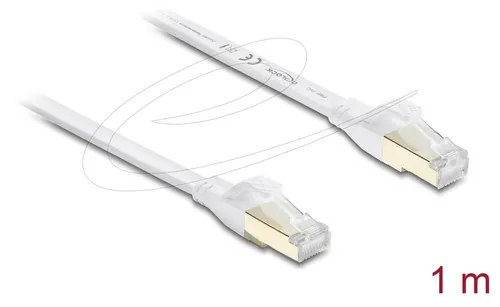 DeLOCK RJ45 Flachband Patchkabel Cat.8.1 U/FTP bis 40 Gbps 1 m weiß, 1 m, Cat8.1, U/FTP (STP), RJ-45, RJ-45, Weiß