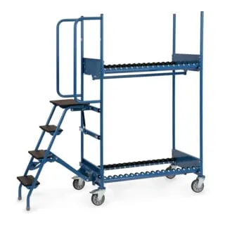 fetra Reifen-Kommissionierwagen 4562 - Kommissionierwagen für Reifen, pulverbeschichtet und mit robusten Rollenbahnen. Ideal für effizientes Arbeiten mit einer Tragkraft von 80 kg und klappbaren Trittstufen für sicheren Zugang.