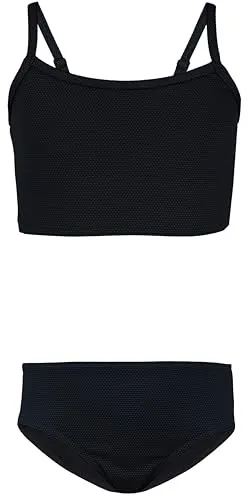 Aquarti Mädchen Bikini Set Bustier Bikinislip Zweiteiliger Badeanzug, Farbe: 038 Jacquard Punkte Schwarz, Größe: 146