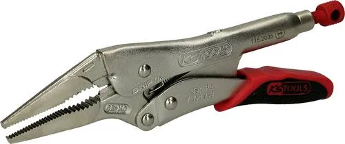 KS Tools Langbacken-Gripzange mit Easy-Release - Gripzangen für präzises Halten von rundem und flachem Material, ideal für Schweißarbeiten. Mit Schnell-Lösehebel und robusten, geschmiedeten Greifbacken für maximale Stabilität.