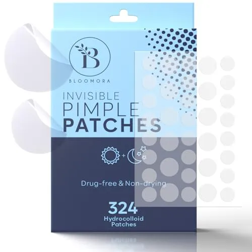 BLOOMORA Unsichtbare Pickel Patch (324 Stück), Hydrokolloid Pflaster für Akne, Pimple Patches für das Gesicht, Acne Patch, Anti Pickel Patches, Pickel Pflaster (Größen S/L)