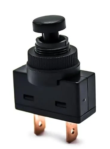 Produktbild KFZ Taster 20A 12V EIN-AUS Federrücklauf-Zugstift, Lochmontage 12mm, mit Befestigungsmutter, 2 Stellungen AUS/EIN