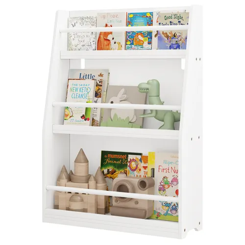 EUGAD Kinderregal für Bücher und Spielzeug – Wandregal mit 3 Ablagen - Praktisches Wandregal für Kinder mit 3 Ablagefächern. Ideal zur Aufbewahrung von Büchern und Spielzeug. Modernes Design in Weiß und Eiche, perfekt für jedes Kinderzimmer.