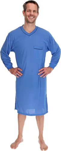 Nachthemd Herren langer Arm Nachtkittel Nachtgewand Schlafhemd Nachtwäsche, Größe:XL, Farbe:Blau