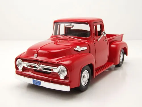 Ford F-100 Pick Up 1956 Modellauto 1:24 Rot - Detailgetreues 1:24 Modell des Ford F-100 Pick Up 1956, ideal für Sammler. Mit öffnenbaren Türen und Haube, aus hochwertigem Die-Cast-Material gefertigt. Perfekt für die Vitrine oder als Geschenk.