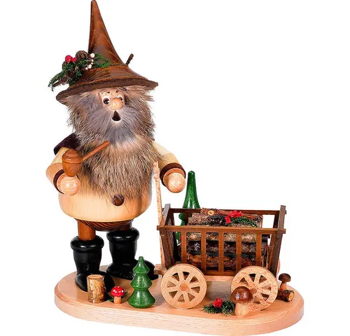 DWU - Drechselwerkstatt Uhlig Räuchermännchen Wichtel mit Wagen (25cm) Räuchermann von Drechselwerkstatt Uhlig