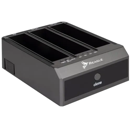 Reagle Festplatten Dockingstation für 2,5” & 3,5” HDD/SSD - Dockingstation für Festplatten mit Offline-Klonfunktion und USB 3.2 Gen 1 für superschnelle Datenübertragung bis 5 Gb/s. Ideal für IT-Profis und Kreative, die große Datenmengen effizient verwalten möchten.