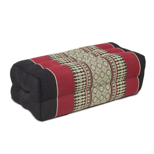 Oriental Galerie Kopfkissen Nackenkissen Thaikissen Block Eckig Kissen Kapokkissen Thai-Motiv ca. 35 x 19 x 13 cm Baumwolle Kapok Schwarz Rot KB5