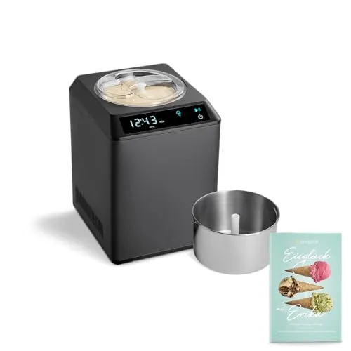 SPRINGLANE Eismaschine & Joghurtbereiter Erika 2,5 L - Speiseeisbereiter mit 250 W, selbstkühlendem Kompressor und intuitivem Touch Display. Bereite in nur 50 Minuten leckeres Eis und Joghurt zu – inklusive Rezeptheft und Edelstahl-Zusatzbehälter.