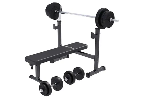 GORILLA SPORTS Hantelbank mit Ablage und Gewichten - Hantelbänke für effektives Krafttraining, klappbar und stabil, ideal für Zuhause – verwandle Dein Zuhause in ein Fitnessstudio!