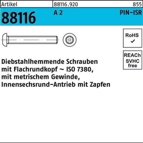 100er PACK(Stk)  088116920000030020 Schraube R 88116 diebstahlhemmend ISR Zapfen