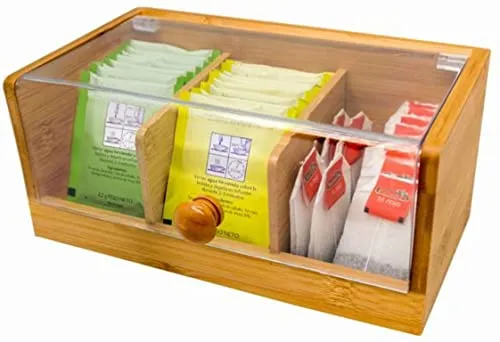 Nerthus FIH 677 Teebox aus Bambus mit 3 Fächern Organizer für Aufgüsse Küche