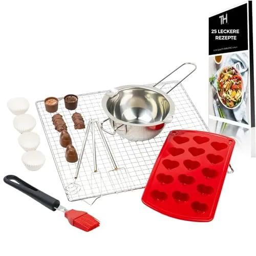 Thiru Premium Pralinen Set 8 Teilig - DIY Schokoladenformen für kreative Schokoladenliebhaber - Schokoladenformen - Das Thiru Premium Pralinen Set bietet alles für das kreative Schokoladenerlebnis: Abtropfgitter, Tauchgabeln und mehr für einfaches Formen und Verzieren von Pralinen.