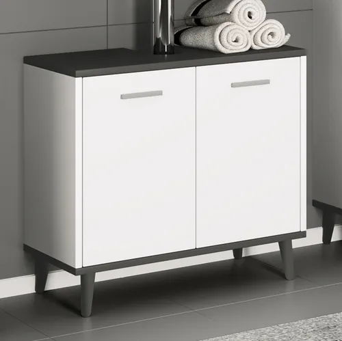 Mid.you Waschbeckenunterschrank VCM Landos - Stylischer Waschbeckenunterschrank in Anthrazit und Weiß, aus robustem Kunststoff. Mit seinen kompakten Maßen von 60x56x28 cm optimal für jedes Badezimmer.