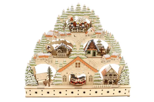 Schwibbogen drehender Zug mit LED Licht - Fensterdekoration für Weihnachten, batteriebetrieben mit Timer-Funktion für energiesparendes Licht und stimmungsvolle Atmosphäre.