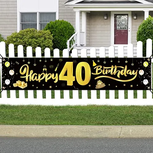 GoldRock 40. Geburtstag Deko Banner für Männer und Frauen - Happy Birthday Hintergrund, Foto Prop, Kuchen Tisch Banner 210×40 cm